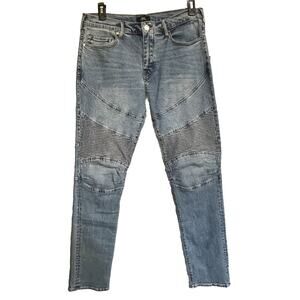True Religion Rocco Jeans‎ Moto Ribbed Denim Relaxed Skinny Mens 34x32 New